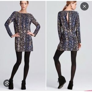 Tibi 100% silk python print long sleeve mini shift dress size 8